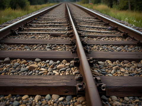 railway tracks in the countryside ,railway tracks closeup