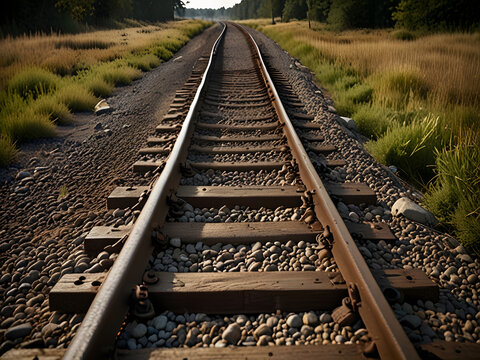 railway tracks in the countryside ,railway tracks closeup