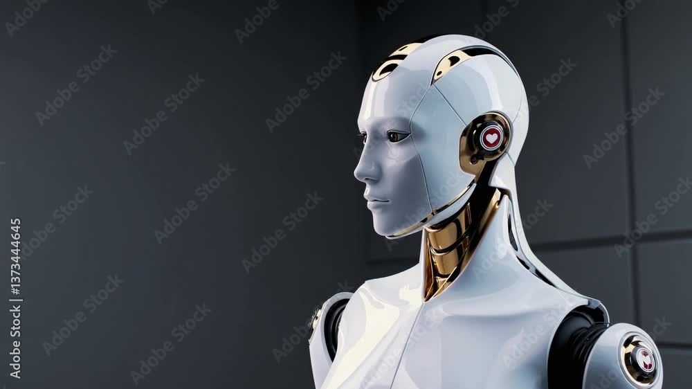 Poster futuristic humanoid robot observing environment with precision and focus