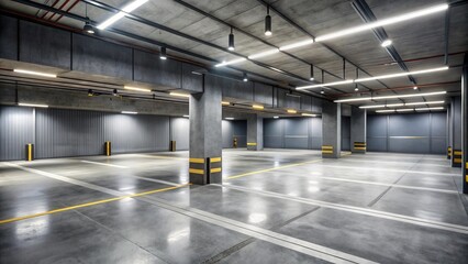 Modern Underground Parking Garage with Bright Illumination and Clean Lines