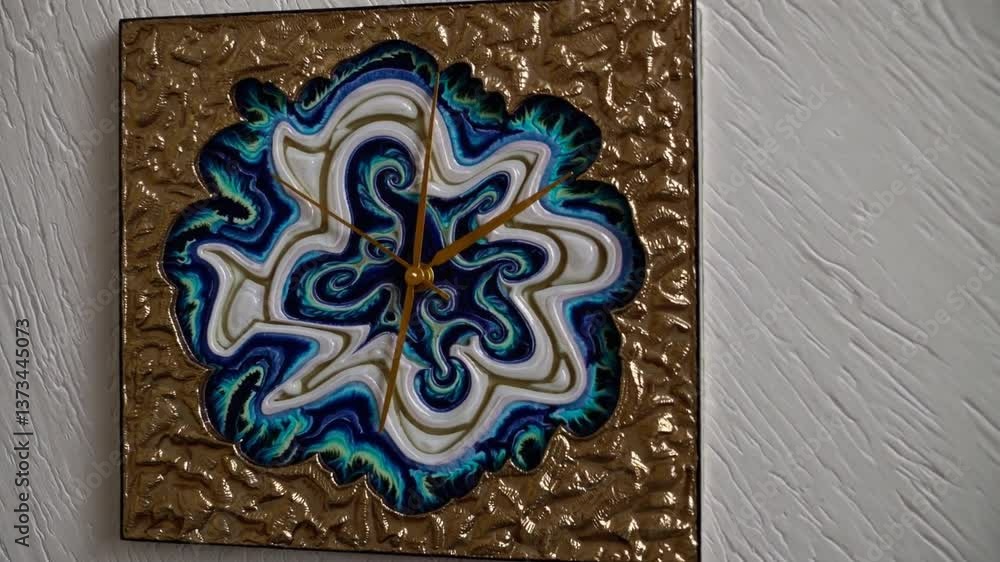 Aufkleber intricate symmetrical pattern with gold edges rotating on textured vertical surface