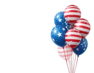 balloons for USA Independence Day 4th July celebration on clean white background, patriotic party decor with stars and stripes