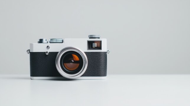 Classic vintage camera on a minimalist background showcasing intricate design and craftsmanship
