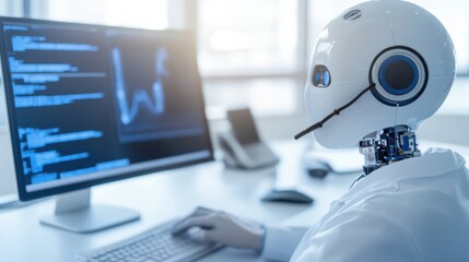 AI researcher developing natural language processing models for automated content creation, office with AI models and text data, Content Tech style