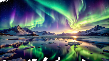 Multicolored Northern Lights Painting Arctic Sky. Greatest Nature Landscapes 