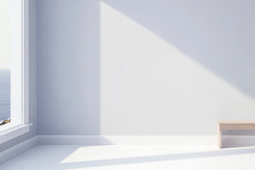 Fototapeta premium Bright and minimalist interior with ocean view and natural light
