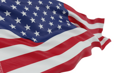 Close up of the american flag waving in the wind with stripes and stars in the corner of the image