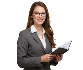 Smiling businesswoman holding a notebook