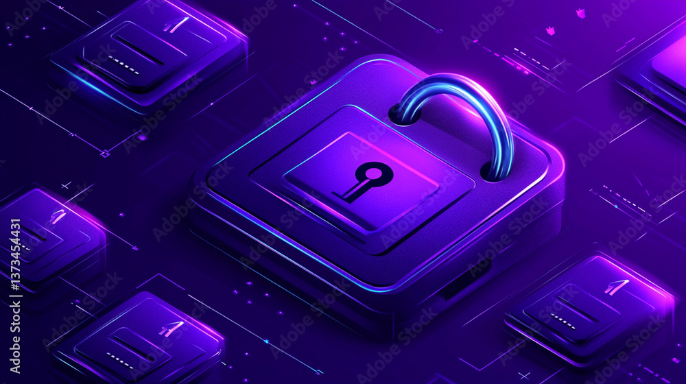 Aufkleber digital security concept virtual environment graphic design futuristic close-up view lock symbol and