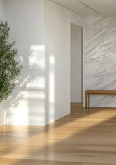 Fototapeta premium Modern interior design featuring natural light and minimalist decor in a serene space
