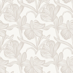 Neutral Colour Botanical Floral Seamless Pattern Design