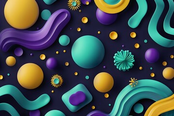 Obraz premium Abstract 3D Geometry with Floating Shapes on a Deep Dark Background