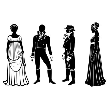 Elegant Silhouette Figures - Regency Era Fashion