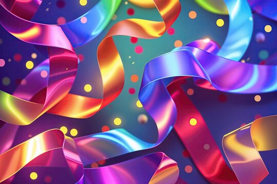 Enchanting Colorful Birthday Background with Luminous Ribbons in a Swirled Gradient Design
