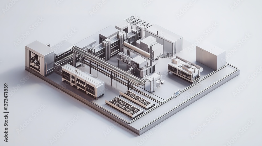 Poster a factory assembly line integrating industry 4.0 technology.