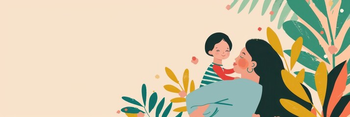 Celebrating world maternal mental health with love and nature themed design for awareness campaigns. Horizontal banner. Copy space. Postpartum depression. Postnatal care services, women's wellness
