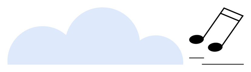 Light blue cloud with two black musical notes floating beside it. Ideal for technology, music, streaming, cloud storage, digital content, entertainment, modern lifestyle. Flat simple metaphor