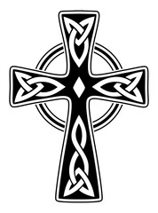 black and white tattoo. vector illustration. print. popular. viking cross scandinavian with patterns on white background