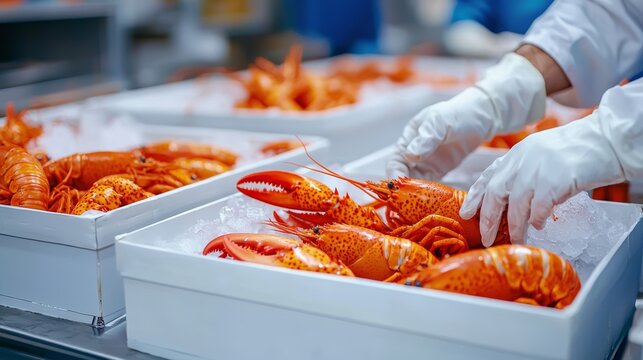 Lobster preparation event seafood market culinary showcase commercial kitchen close-up fresh catch delight