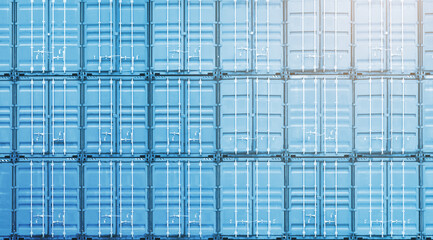 Wall of Stacked Shipping Cargo Containers. Handling of Logistic Transportation Industry. Cargo...