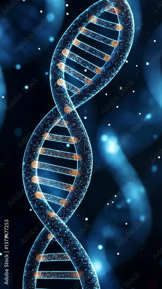 Poster visualization of a dna double helix structure with glowing strands in a scientific background