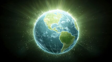 Obraz premium Glowing Earth Globe Planet World Nature Sustainability Green Energy Environmental G