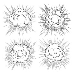 Comic boom effect. Cartoon. Bang and pow splashes. Hand drawn sketch doodle action effect.