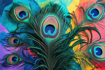 Obraz premium Teal Peacock Feathers on a Vibrant Background - Stunning Decorative Banner
