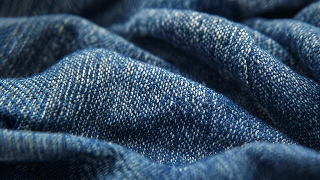 Soft textured eco friendly fashion fabric highlights beauty of blue denim close up, showcasing its unique material and texture for sustainable