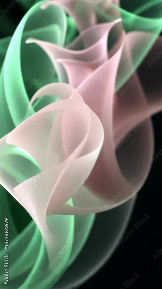 Poster colorful abstract shapes swirl gracefully in a dark background, creating a mesmerizing visual effect