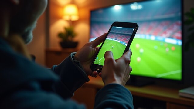 Man Watching Football On Mobile Device