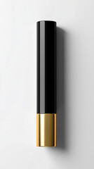 Obraz premium Sleek black and gold mascara tube with smooth texture, modern beauty packaging, white background 