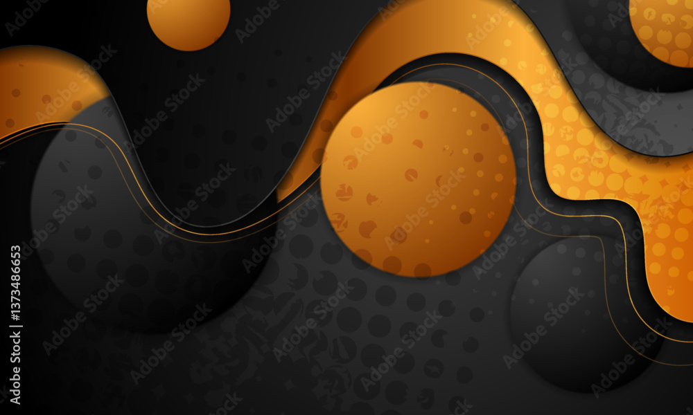 Aufkleber golden black geometric circles and elegant waves abstract background. vector design
