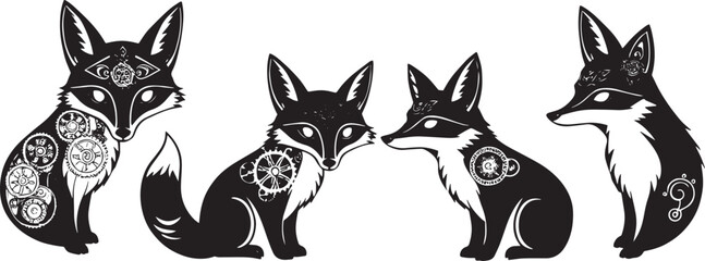 A set of foxes. Hand drawn vector illustration	