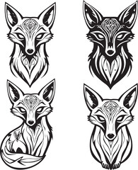 A set of foxes. Hand drawn vector illustration	