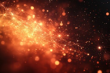 Obraz premium Abstract golden particles and lines forming a magical wave against a dark background.