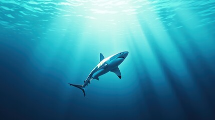 Fototapeta premium Carnivore Shark swimming gracefully through the deep ocean in search of food.