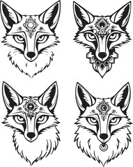 A set of foxes. Hand drawn vector illustration	