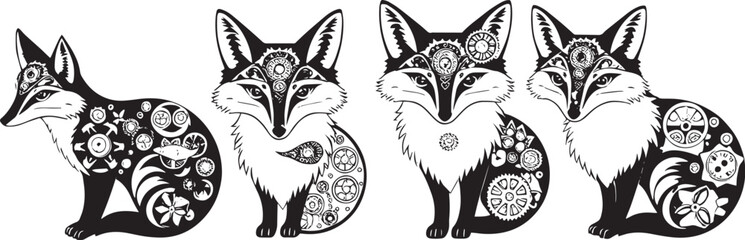 A set of foxes. Hand drawn vector illustration	