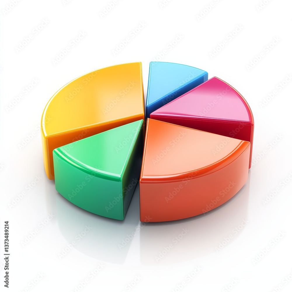 Poster colorful 3d pie chart visualizing data distribution and proportions on a white background. data visu
