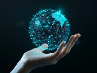 Hand holding digital Earth globe