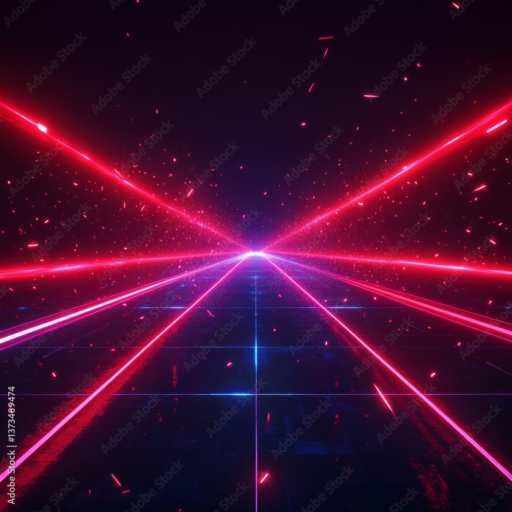 Poster Cyberpunk Gridscape: A Neon Labyrinth of Futuristic Highways and Digital Particles in the Dark