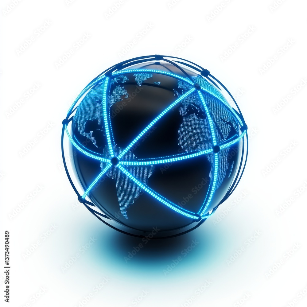 Leinwandbilder global network technology: illuminated world connectivity with digital data transmission