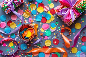 Fototapeta premium Colorful Confetti and Ribbons for Festive Gatherings and Celebrations