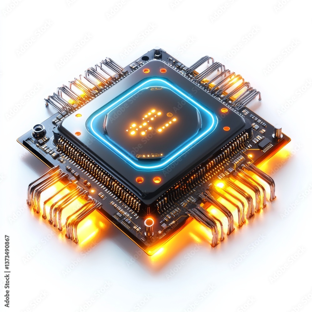 Aufkleber illuminated microchip: a close-up view of a modern cpu with glowing elements and detailed circuitry