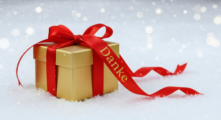 Luxurious Golden Gift Box with Thank You Message in Snow