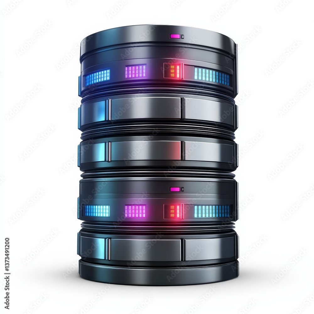Fototapete Modern Metallic Server Tower Isolated on White - Data Storage for Cloud Computing and IT Infrastructure.