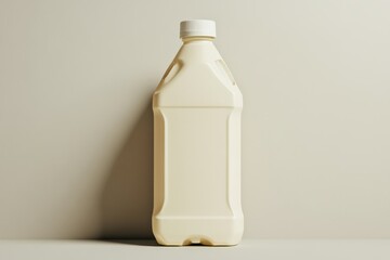 Plain white plastic bottle with milk on a neutral background