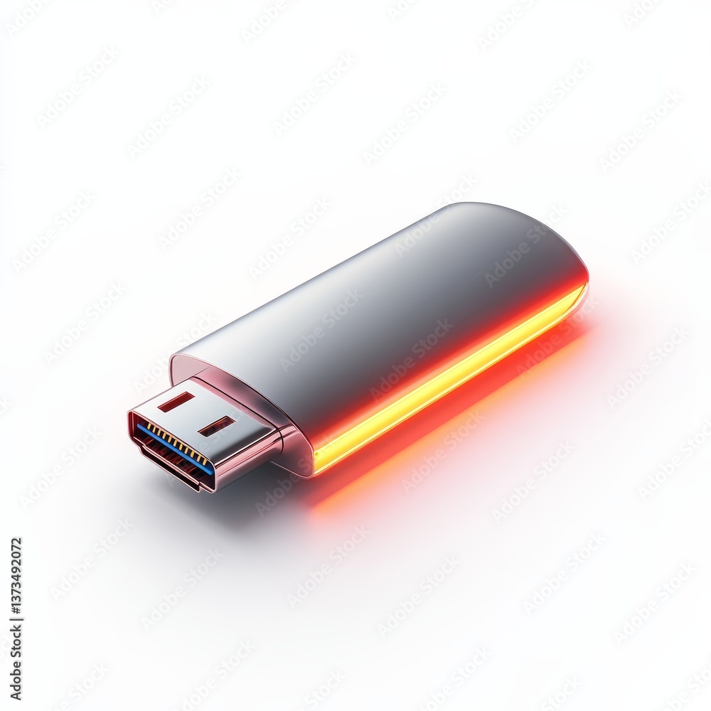 Poster sleek usb drive with illuminated accent, representing modern data storage and connectivity on a clea