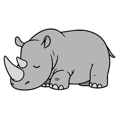 cute sleeping rhinoceros wild animal cartoon character flat color vector illustration template design